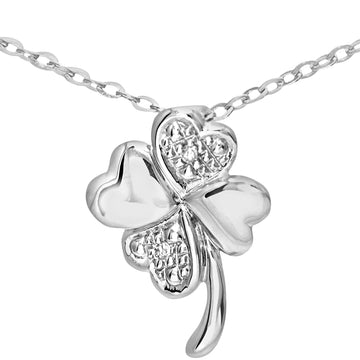 Diamond Pave Lucky Clover Pendant In UK Hallmarked 9ct White Gold
